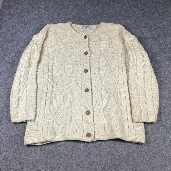 Connemara Knitwear Sweaters - Connemara Knitwear Cardigan Womens L Cream Merino Wool Aran Cable Knit Ireland